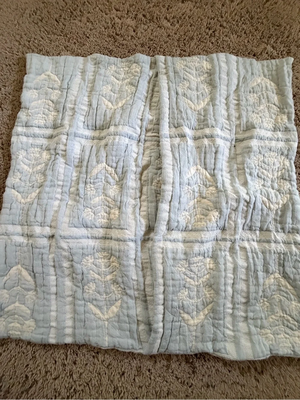 New Anthropologie cotton Parker floral woven quilted euro sham blue cover